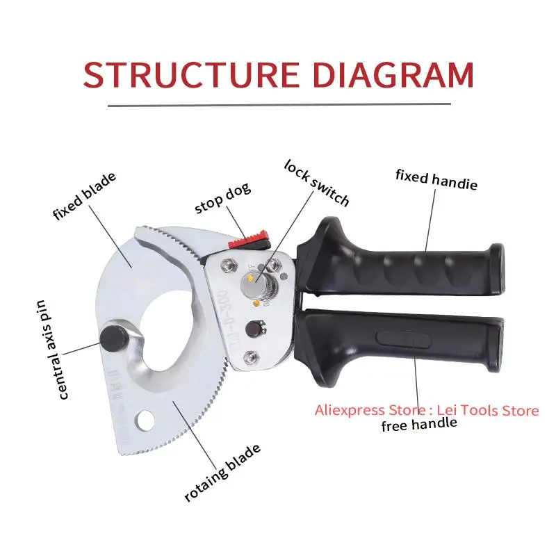 Резак для кабелей с храповым механизмом подходит резки медных/алюминиевых 300/500