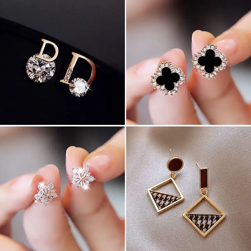 

New Fashion European And American Eersonality Shiny D Letter Asymmetric Earrings Sexy Party Queen Earrings Trendsetter Lady