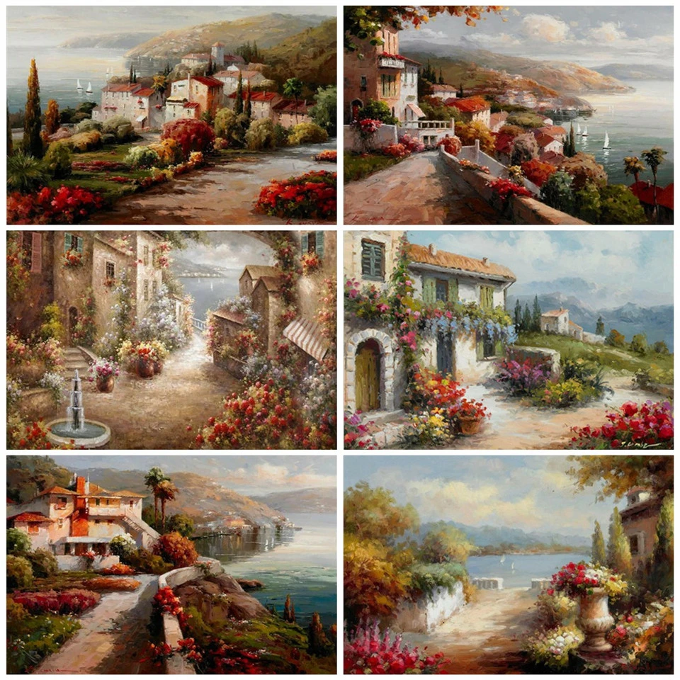 AZQSD краска по номерам на холсте пейзаж сделай сам Раскрашивание акриловой