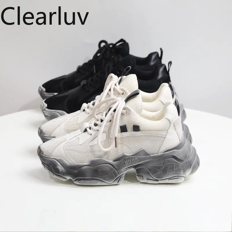 

Fashion Genuine Leather Women Chunky Sneakers Ladies Spring Autumn Casual Platform Sneakers Ladies Shoes Couple Shoes Large size