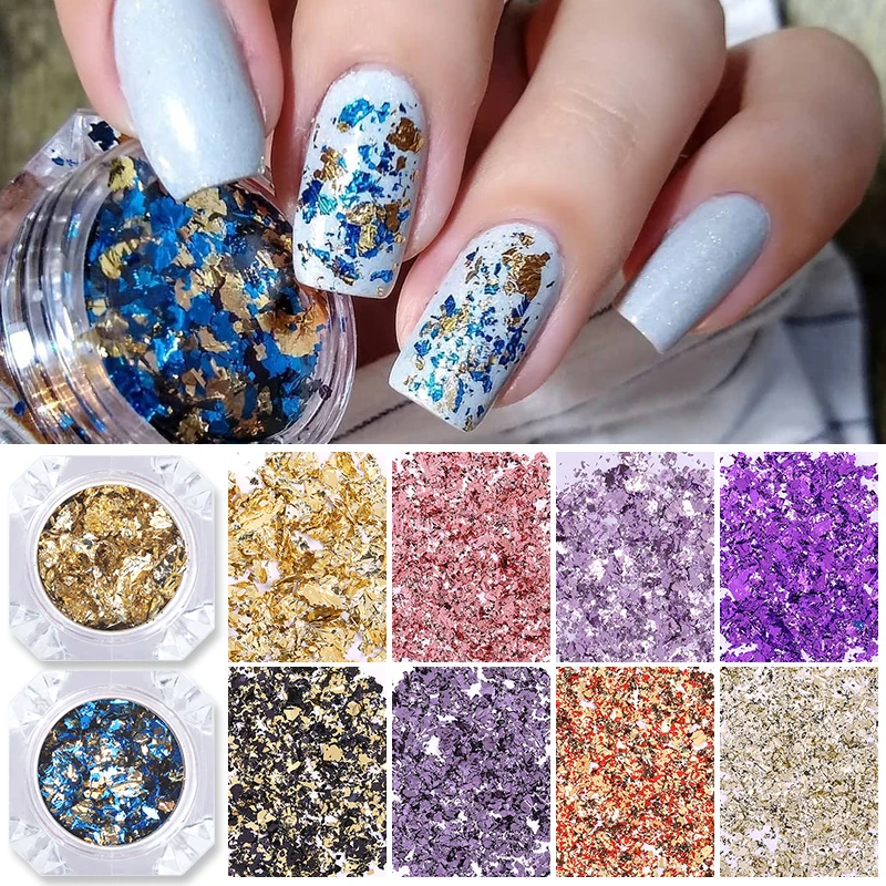 1 Box Gold Silver Flakes Nail Glitter Aluminum Colorful Bronze Sequins Sticker Metal Foil Transfer Paper Art | Красота и здоровье