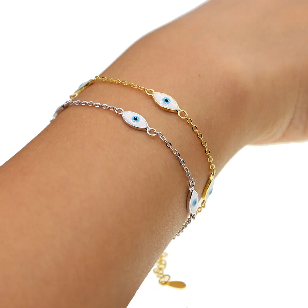 

2021 Promotion Hot Sale Women Copper Enamel Evil Eye Link Chain Color Fashion Cheap Drop Shipping Jewelry High Quality Bracelet