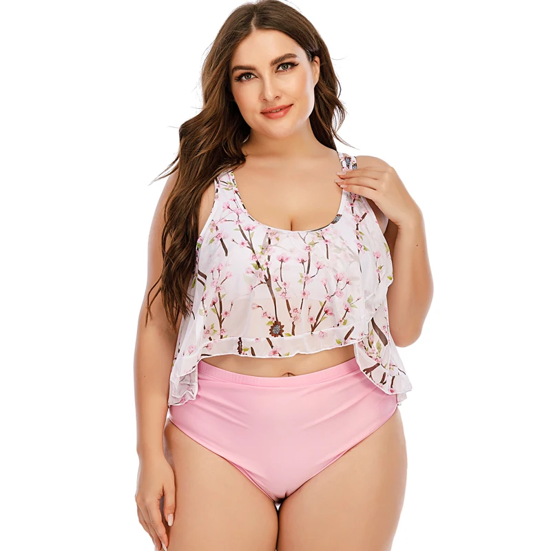 

Two Piece Bikinis Swimwear Big Plus Size L-5XL Women Swimsuit Tankini Pad Swim Dress Bathing Suit