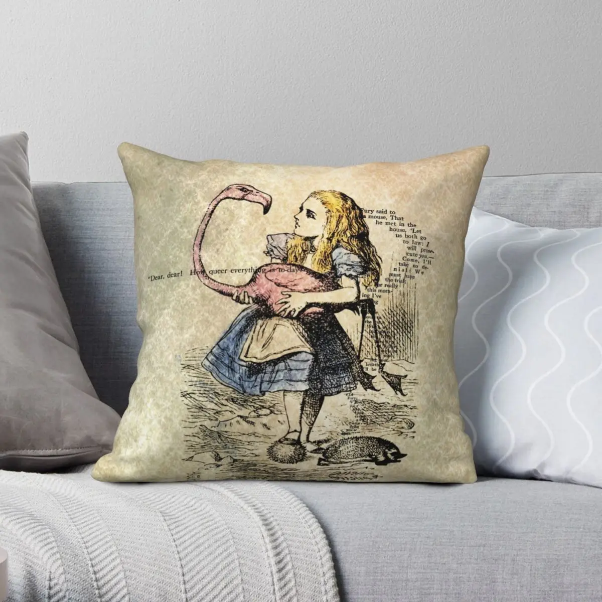 

Alice In Wonderland Square Pillowcase Polyester Linen Velvet Creative Zip Decor Throw Pillow Case Sofa Cushion Cover