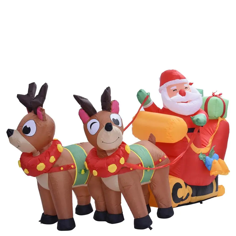 5.9ft Christmas Inflatable Santa Reindeer Sleigh Outdoor Decoration LED