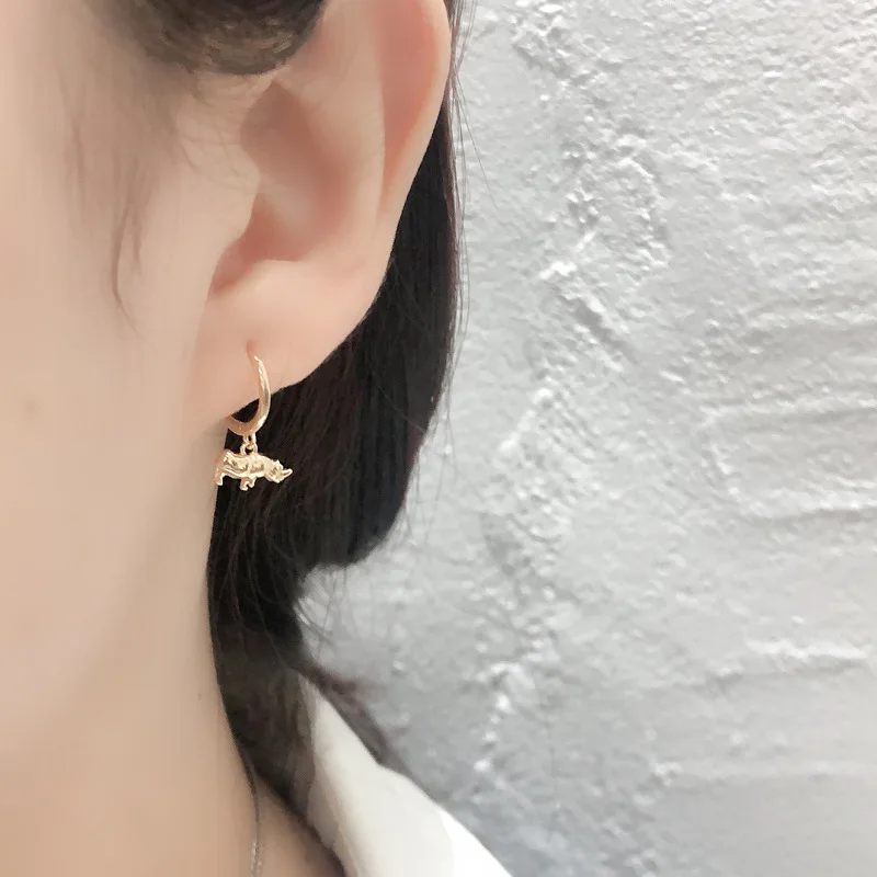 

Punk Earrings 925 Sterling Silver Crafts Animal Rhino Hoop Earrings For Women Round Charm Christmas Ornaments Jewelry