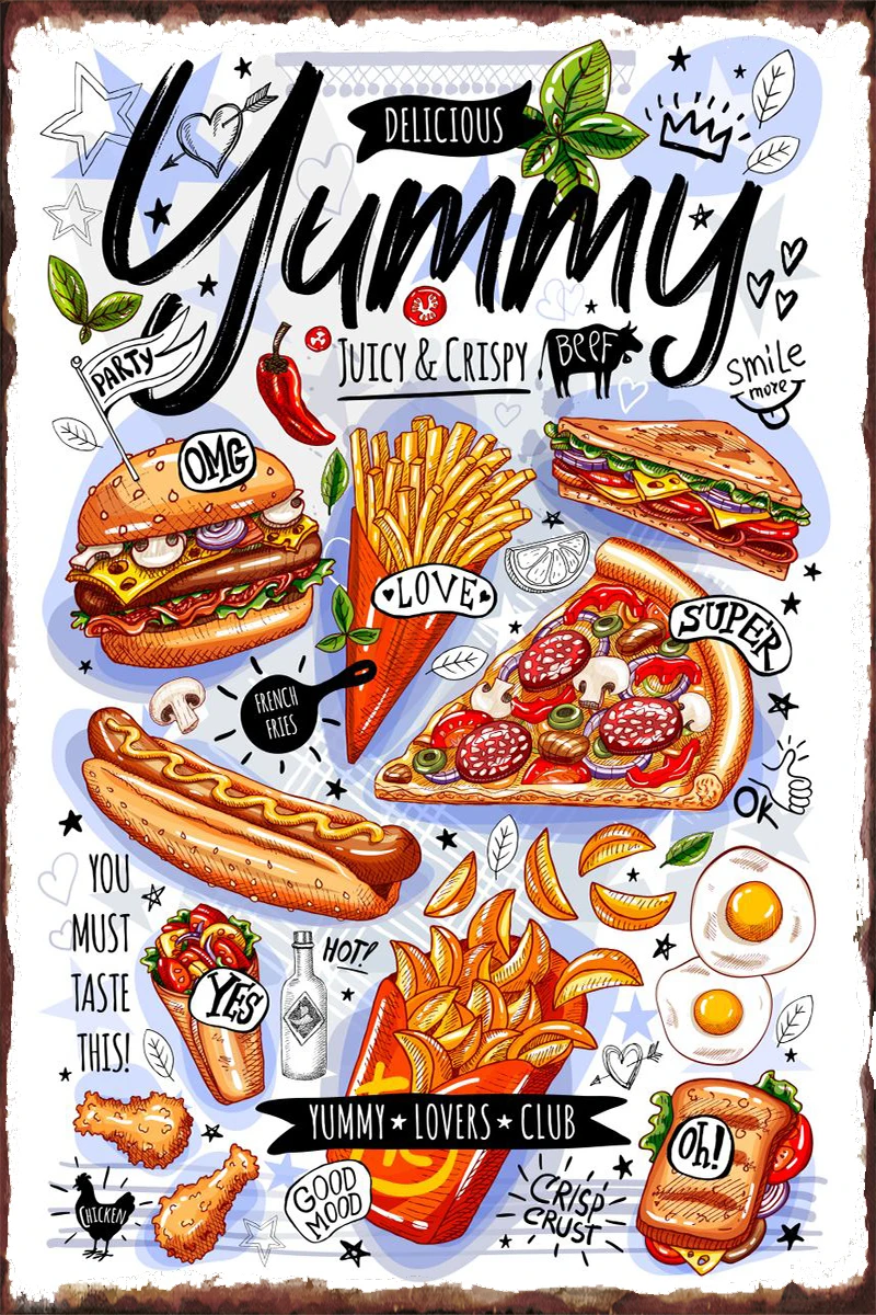

Fast food yummy Metal Sign Tin Sign Tin Plates Wall Decor Room Decoration Retro Vintage For Art Home Club Man Cave Cafe Pub