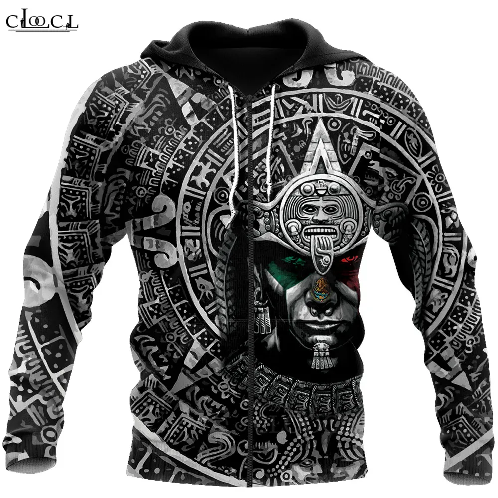 

CLOOCL Aztec Men Hoodies All Over Aztec Warrior Design Zip Hoodie Men Long Sleeve Pockets Sweatshirts Unisex Streetwear