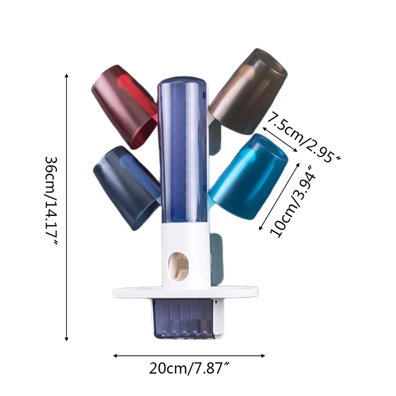 

Automatic Toothpaste Squeezer Dispenser Wall Mount Toothbrush Holder with 4 Cups Storage Rack Bathroom Accessories