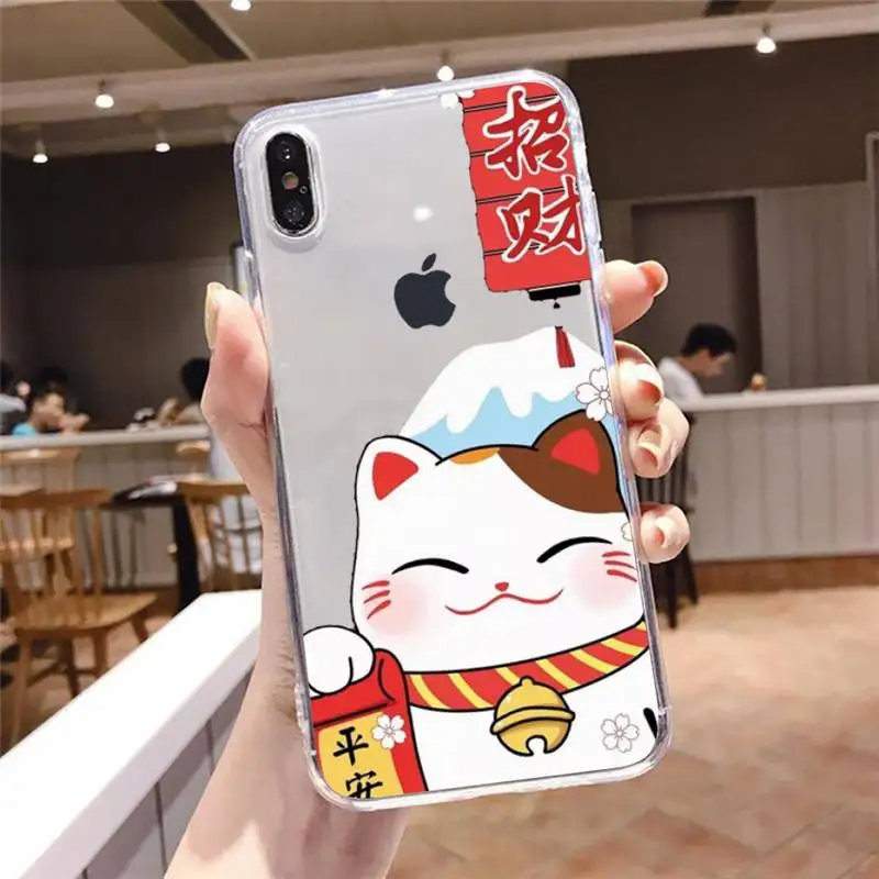 

Koi Fish Cherry Blossom Lucky Cat Phone Case Transparent for iPhone 6 7 8 11 12 s mini pro X XS XR MAX Plus luxury design shell