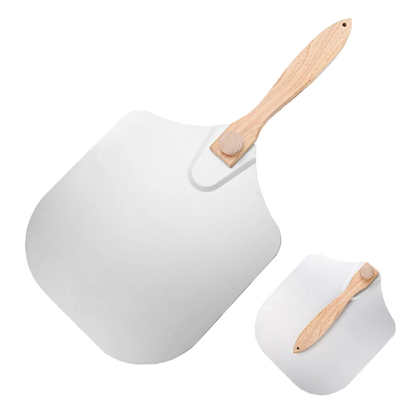 

12 inch Pizza Peel Aluminum Metal Pizza Spatula Extra Large Pizza Paddle with Foldable Wooden Long Handle Baking Cutter