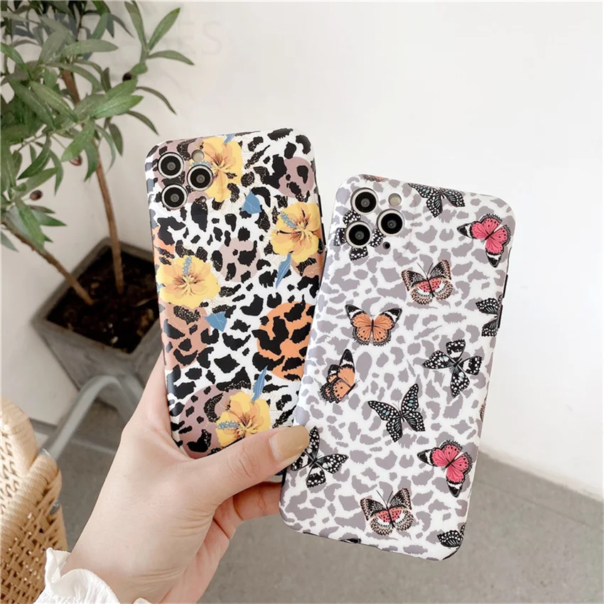 

Sexy Leopard Butterfly Soft Silicone Phone Case For iPhone 12 11Promax Mini XR XS Max 7 8Plus Funda Coque Cover Capa Etui Animal