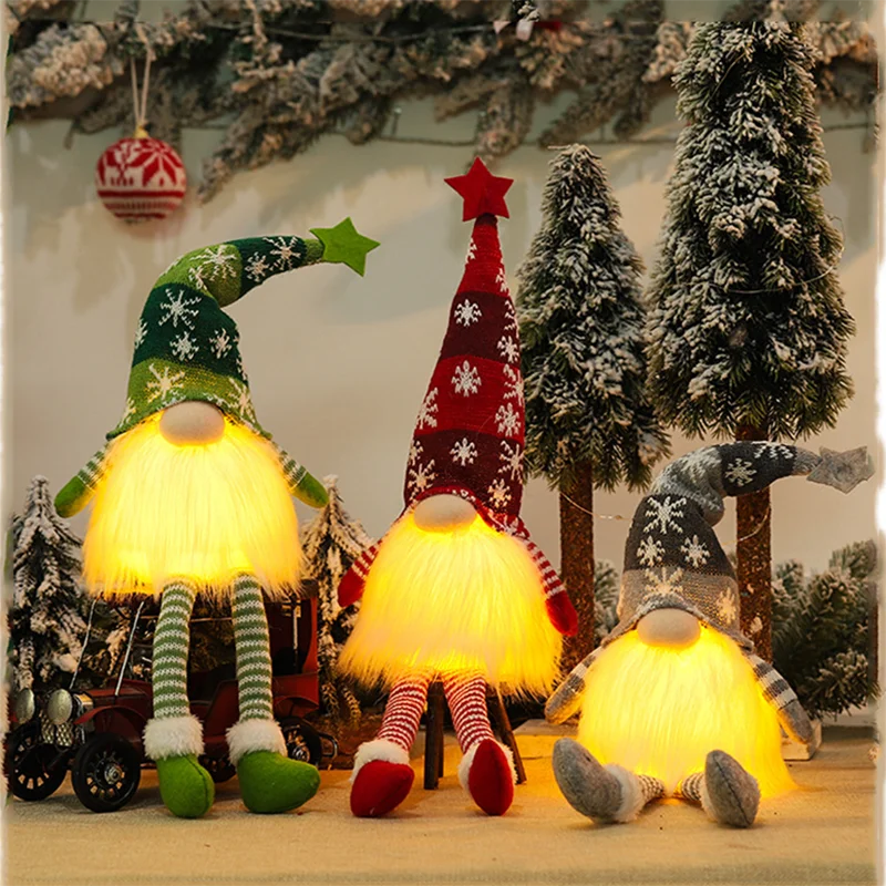 

Светодиодное украшение на Рождество, Безликий гном, Санта-Клаус, подвесные украшения на рождественскую елку, плюшевая гонка, кукла для дома, новогодние подарки, светящееся украшение