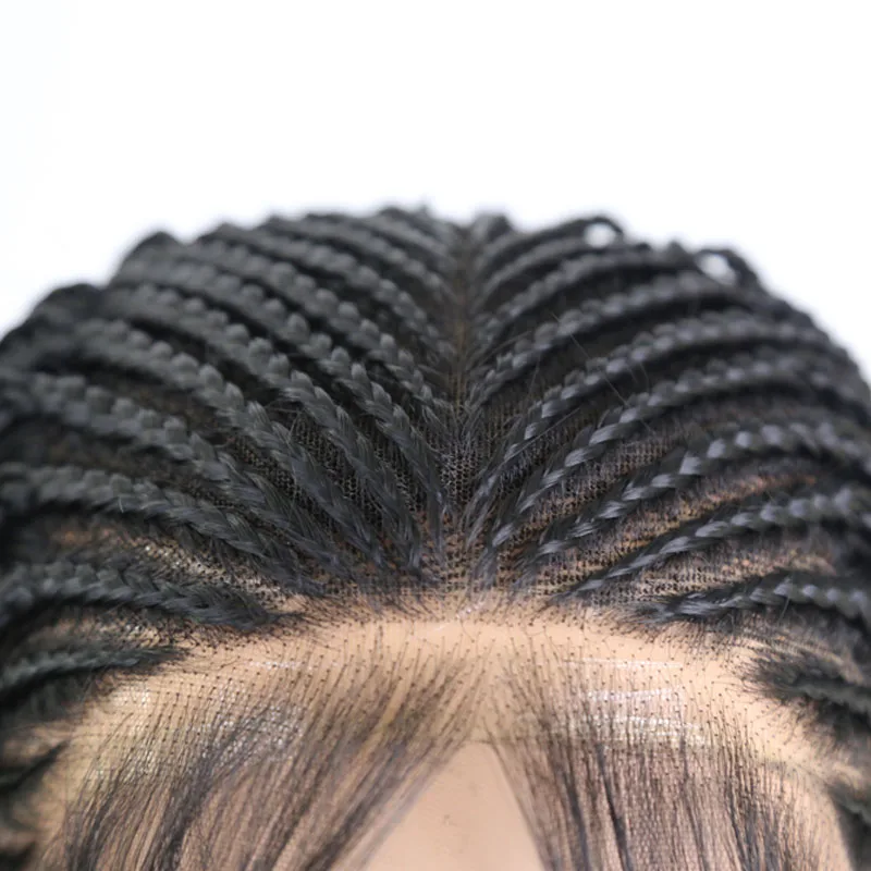 Free part RONGDUOYI 13x6 Middle Part Braided Synthetic Lace Front Wigs for Women Black Heat Resistant Fiber Hair Braids Wig with Baby Hair - Цвет: Free part