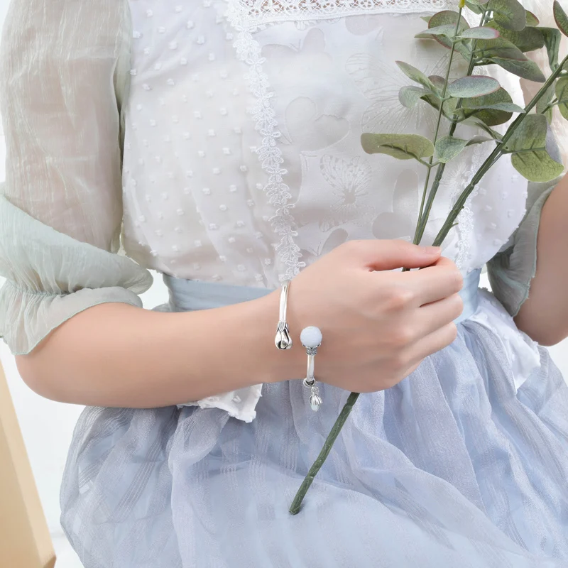 

Very taihe tian jade opening 925 silver bracelet female vintage wind lotus flower bracelet jewelry send girlfriend