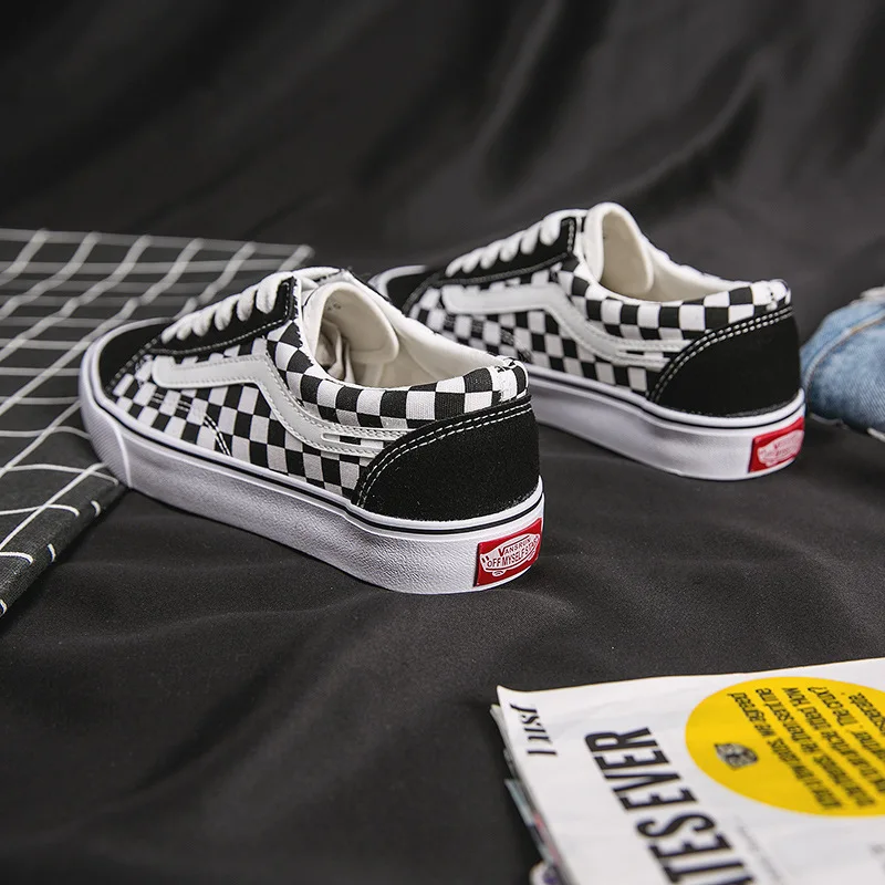 CHIC Canvas Shoes Female Spring Checkerboard Students Harajuku Black And White Plaid Ulzzang Versatile Board Shoes 1992 Sho