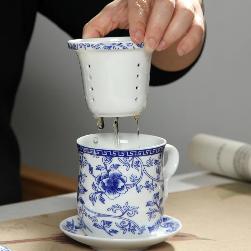 

Jingdezhen dragon pattern mug ceramic band filters covered office meetings personal cup home tea equipment