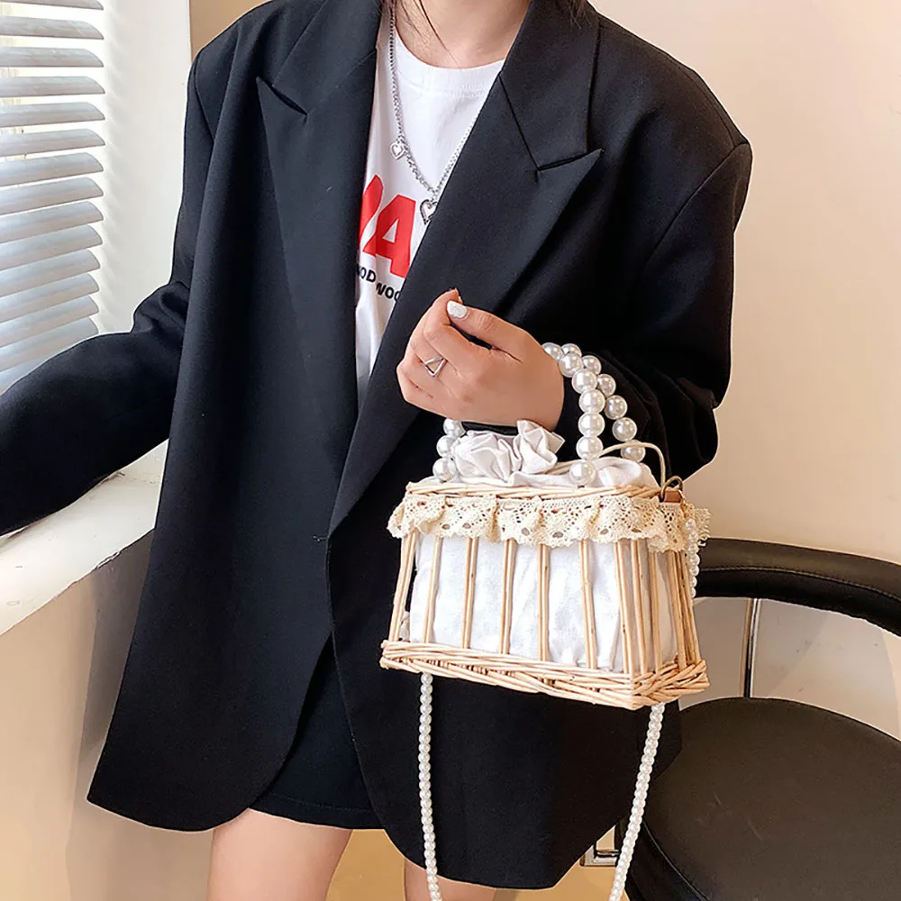 Женская Повседневная сумка из ротанга с жемчужной ручкой, винтажная женская модная летняя сумка ML156 от AliExpress WW