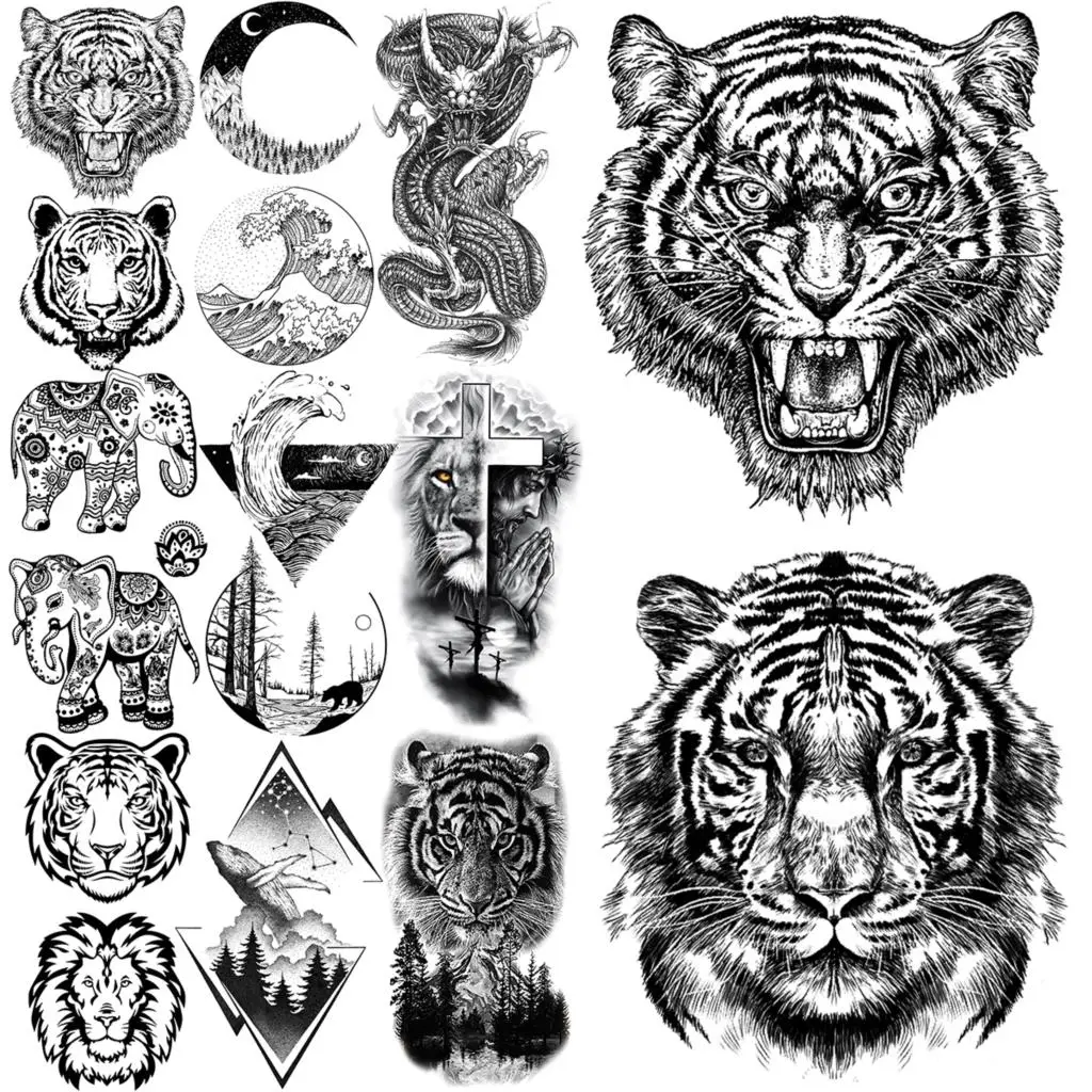 Временные татуировки для мужчин реалистичный Слон Лев молитва Кит волна