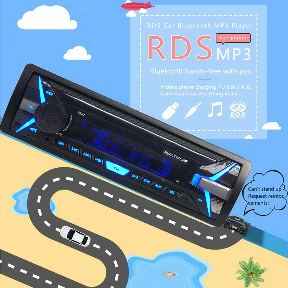 Bluetooth 12V 1 Din Автомобильный MP3 плеер стерео аудио Радио RDS + FM TF/USB In dash 3 5 &quot2018