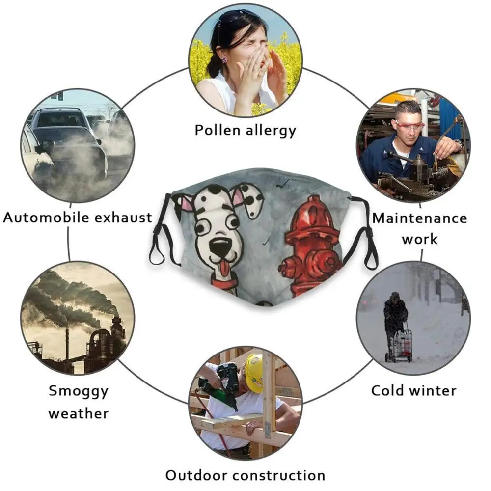 

Happy Dalmatian Funny Print Reusable Pm2.5 Filter Face Mask Dog Dogs Dalmatian Dalmatians Firefighter Canine Canines Animals