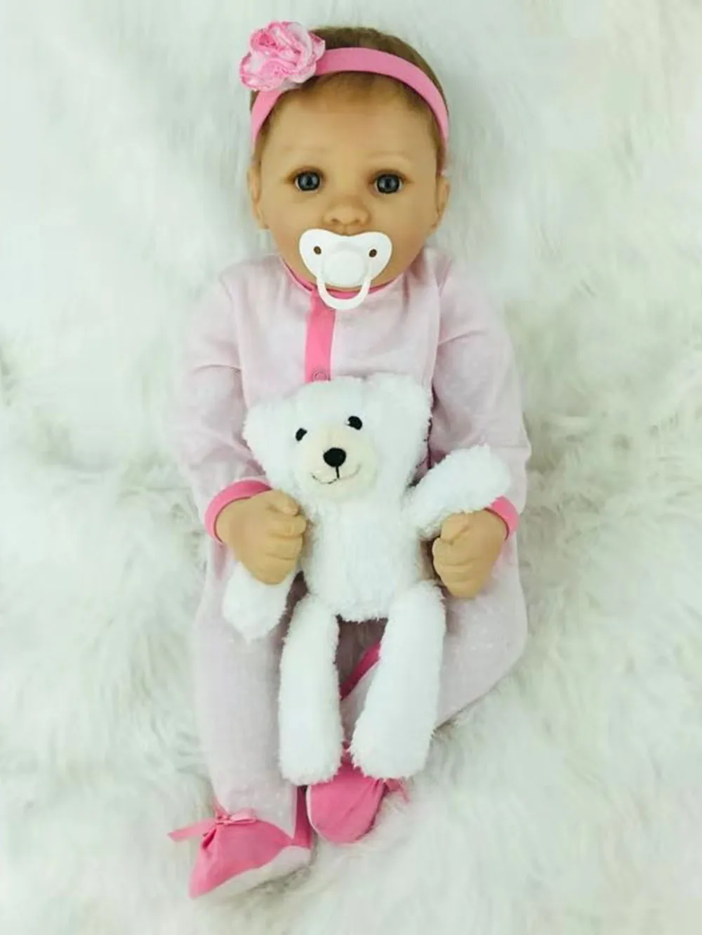 bear(white) Avani кукла 'Eva' 50 см возрождается новорожденного ребенка куклы ручной работы реалистичные куклы младенца мягкий силиконовый винил для маленьких девочек куклы - Цвет: bear(white)