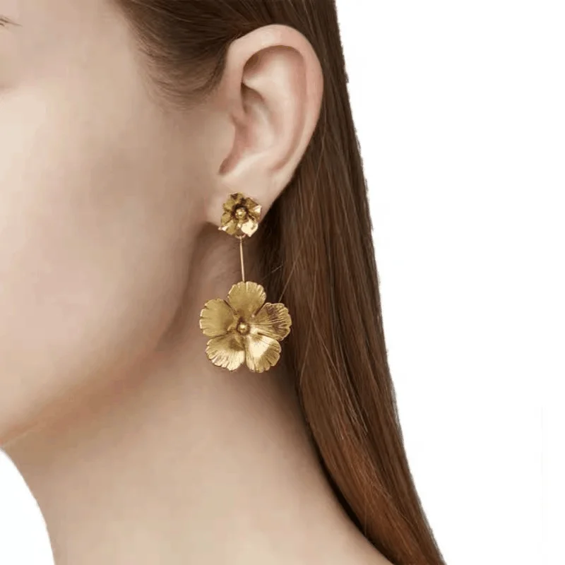 Модный Docona золотое ожерелье с подвеской в виде цветка женские серьги подвески