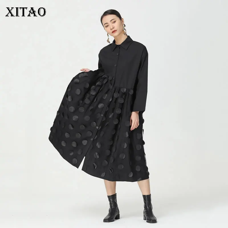 

XITAO, плиссированное платье, подол, плиссированная богиня, веер, элегантное, миноритарное, 2021, осенняя черная рубашка, платье с одной грудью, Т...