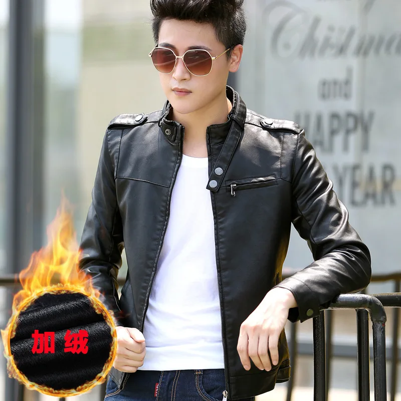 

new the men's leather male with velvet with thick coat of cultivate morality locomotive leisure men's PU leather jacket