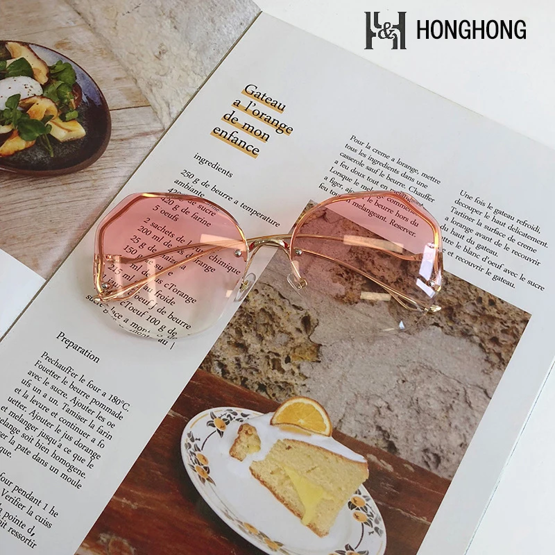 

Солнцезащитные очки без оправы для мужчин и женщин HONGHONG, винтажные брендовые стильные очки с поляризационными линзами и металлической опра...