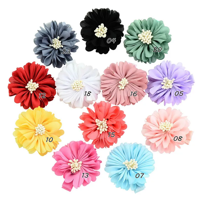 

12 PCS Assort Color Kids Hair Clips 5CM Decorations For Girls Matte Satin Imitation Flower Spring Summer Colors Hairgrips
