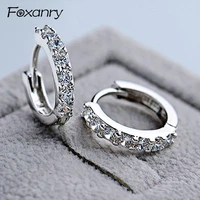 foxanry sparkling single 925 stamp stud earrings for women single row zircon earring party jewelry prevent allergy