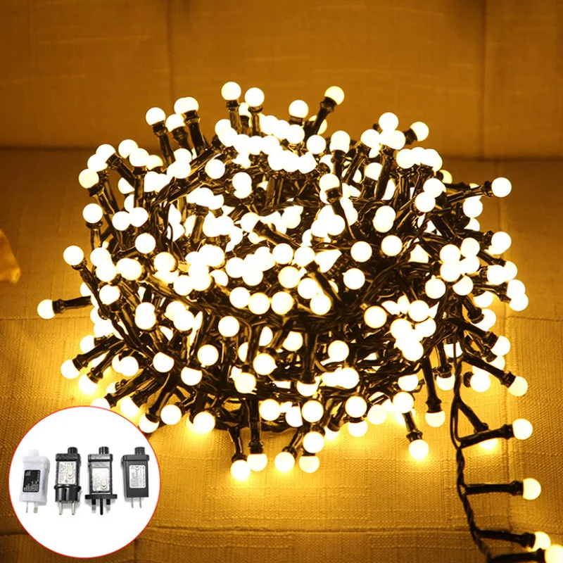 

10M 500 Starry Ball Christmas String Light Black Wire Firecrackers Fairy Light Globe Garland Light For Wedding Party Tree Decor