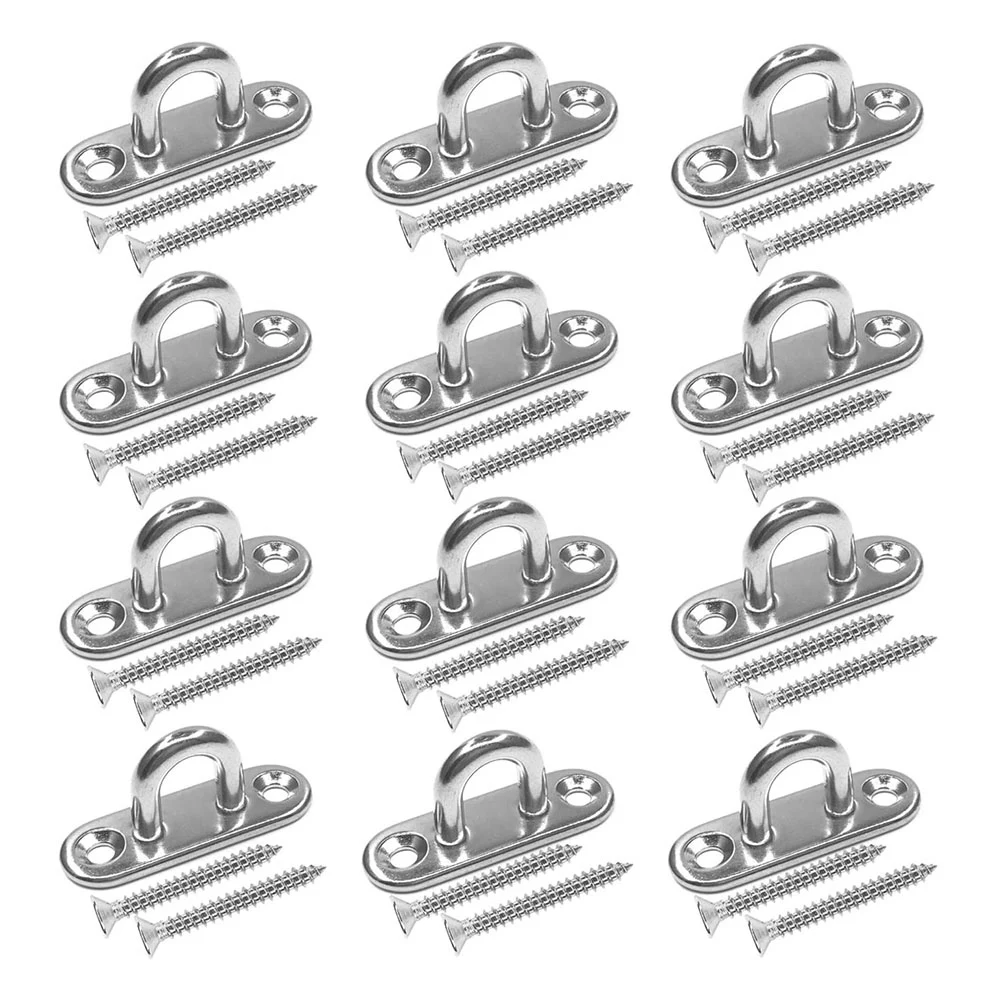 

12 Pcs Stainless Steel Hook and Loop M5 Pad Eye Plate, Marine Hardware Staple Hook and Loop with Screw