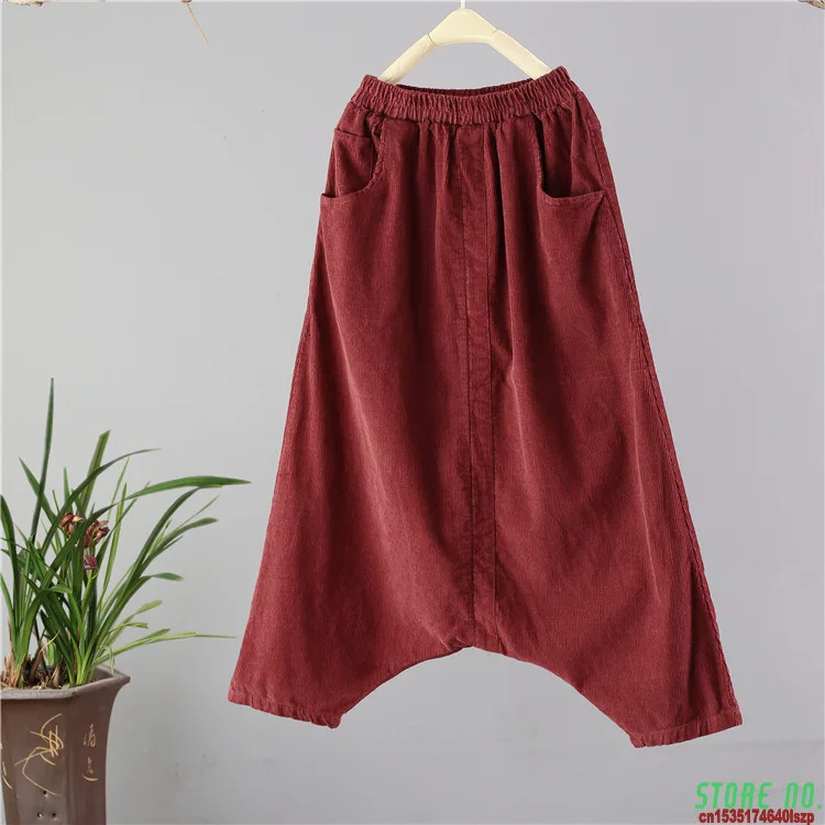 

Corduroy Baggy Low Crotch Pants Hip Hop Dancing Boyfriend Bloomers Wide Leg Corduroy Harem Trousers Plus Size Streetwear Joggers