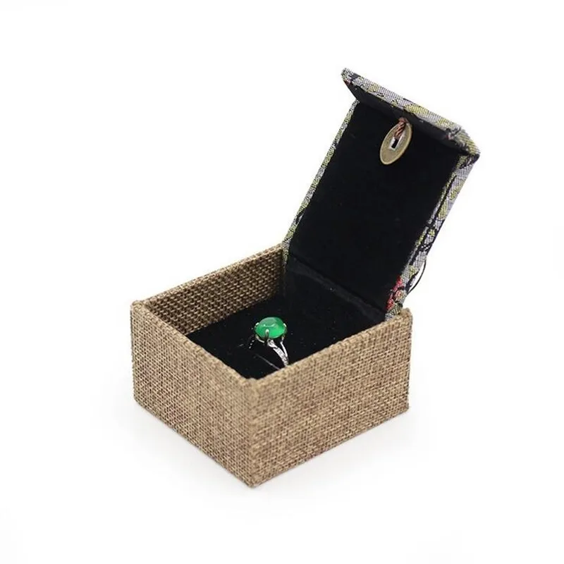 B-Ring box Ретро Китайская каллиграфия кольцо ожерелье браслет Органайзер Дисплей Чехол льняной кисточкой кольцо коробка для хранения ювелирных изделий подарочные коробки - Цвет: B-Ring box