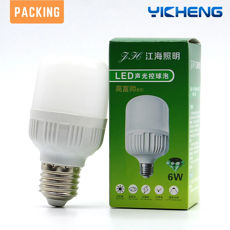 

Real Power LED Bulb Lamp Sound&Light Control No Flicker E27 AC175-265V Smart IC High Brightness 6W Cold White LED Lights Lampada