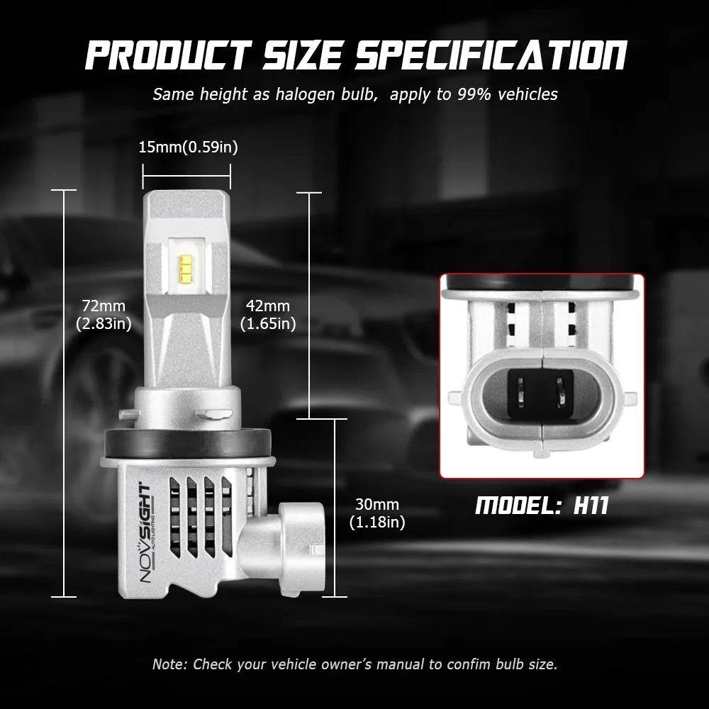 NOVSIGHT супер мини H4 Led H7 автомобильные лампы для передних фар H11 H8 H9 H16JP 9005 9006 H1 H3 55 Вт 10000LM 6000K 12V авто фары