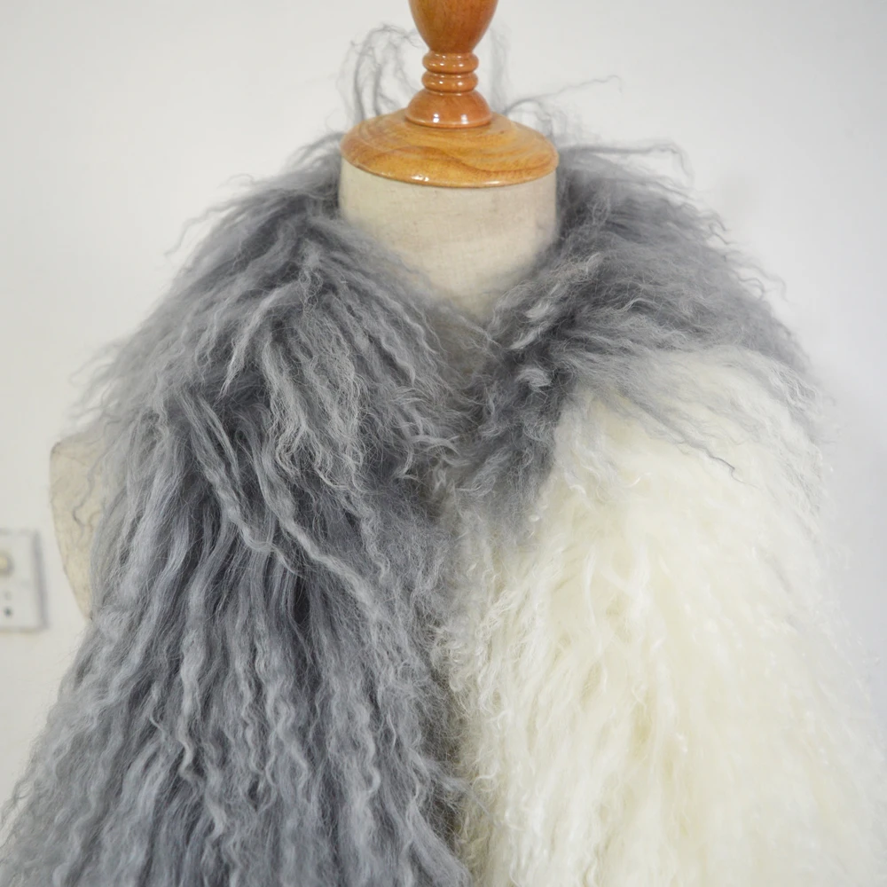 AU755 Бесплатная доставка Индивидуальный монгольский шарф из меха ягненка ручной