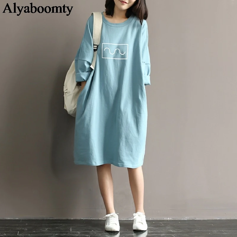 Женское свободное платье корейского стиля оверсайз повседневное с рукавом