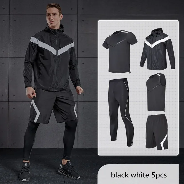 Vansydical, мужские спортивные комплекты для бега, для тренировок, бега, спортивная одежда, для занятий спортом, физкультурой, костюмы, 5 шт., для спортзала, баскетбола - Цвет: C1