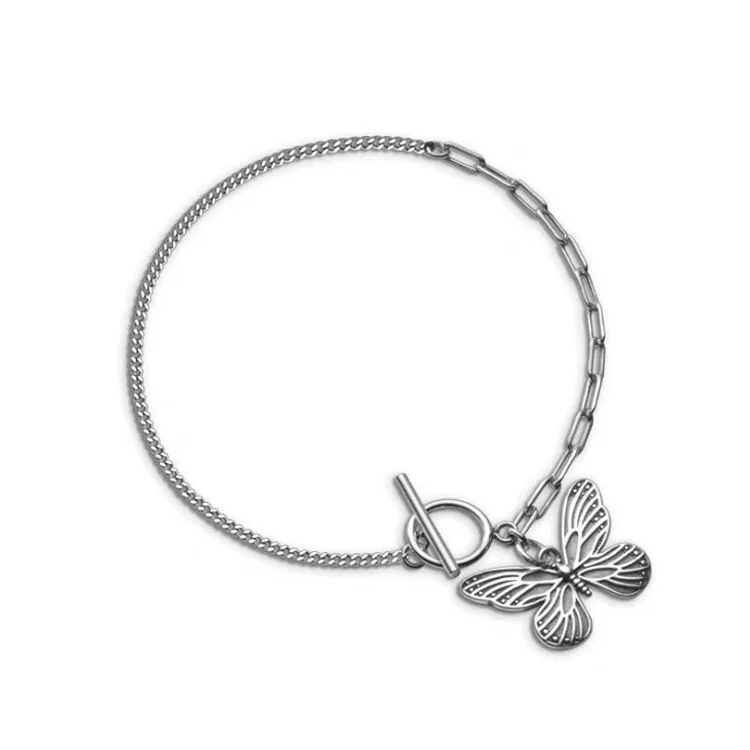 

BONLAVIE 925 Silver OT Clip Butterfly Bracelet Female Simple Retro Vintage Thai Silver Girlfriends Hand Jewelry