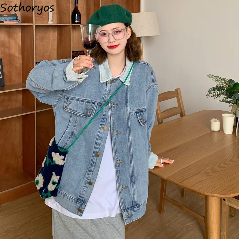 

Blue Denim Jackets Women Striped Design Vintage High Quality Street Chic Cargo Ins Trendy PopularBoyfriend Punk Korean Loose