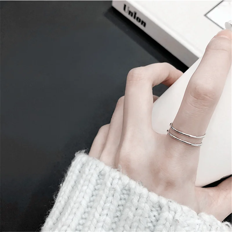 925 стерлингового серебра Творческий геометрические простые двойные кольца для