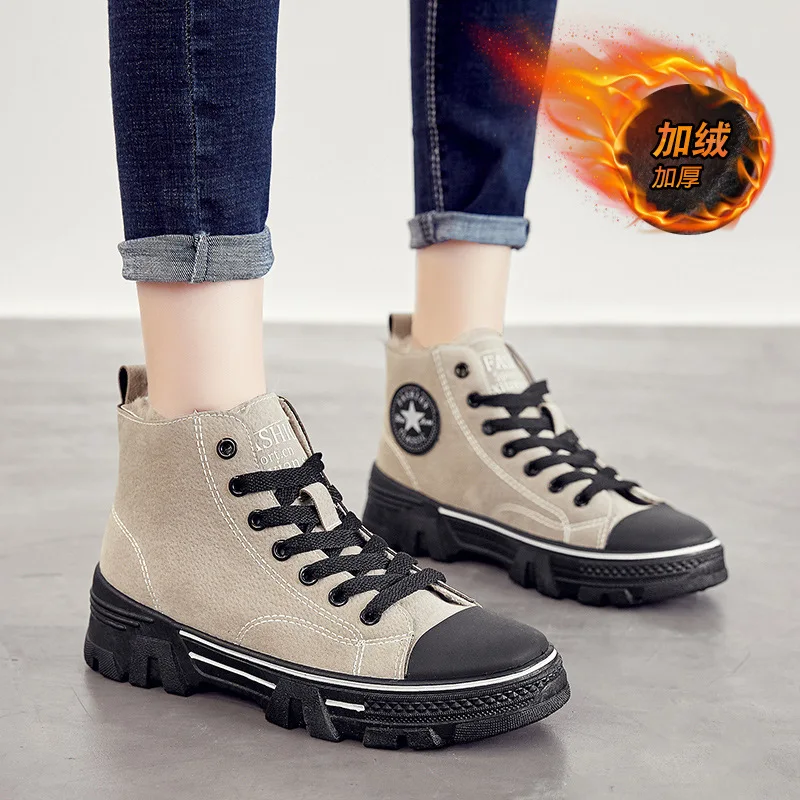 Новые женские зимние ботинки корейский Британский Стиль кожаные кроссовки