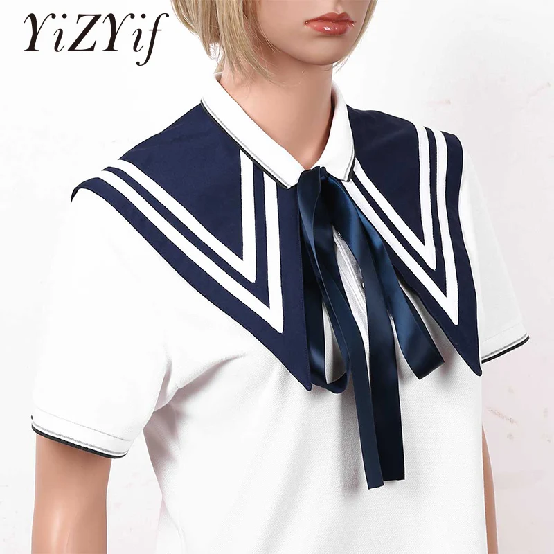 Японский элегантный стиль темно-синий матросский воротник женский съемный