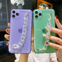 glitter fluorescent chain wrist strap phone case on for iphone 13 12 11 pro max mini xr x xs max 7 8 plus se 2020 bracelet cover