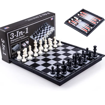 Magnetic Chess Backgammon Checkers Set Road Foldable Board Game 3-in-1 International Chess Folding Chess Portable Board Game 5