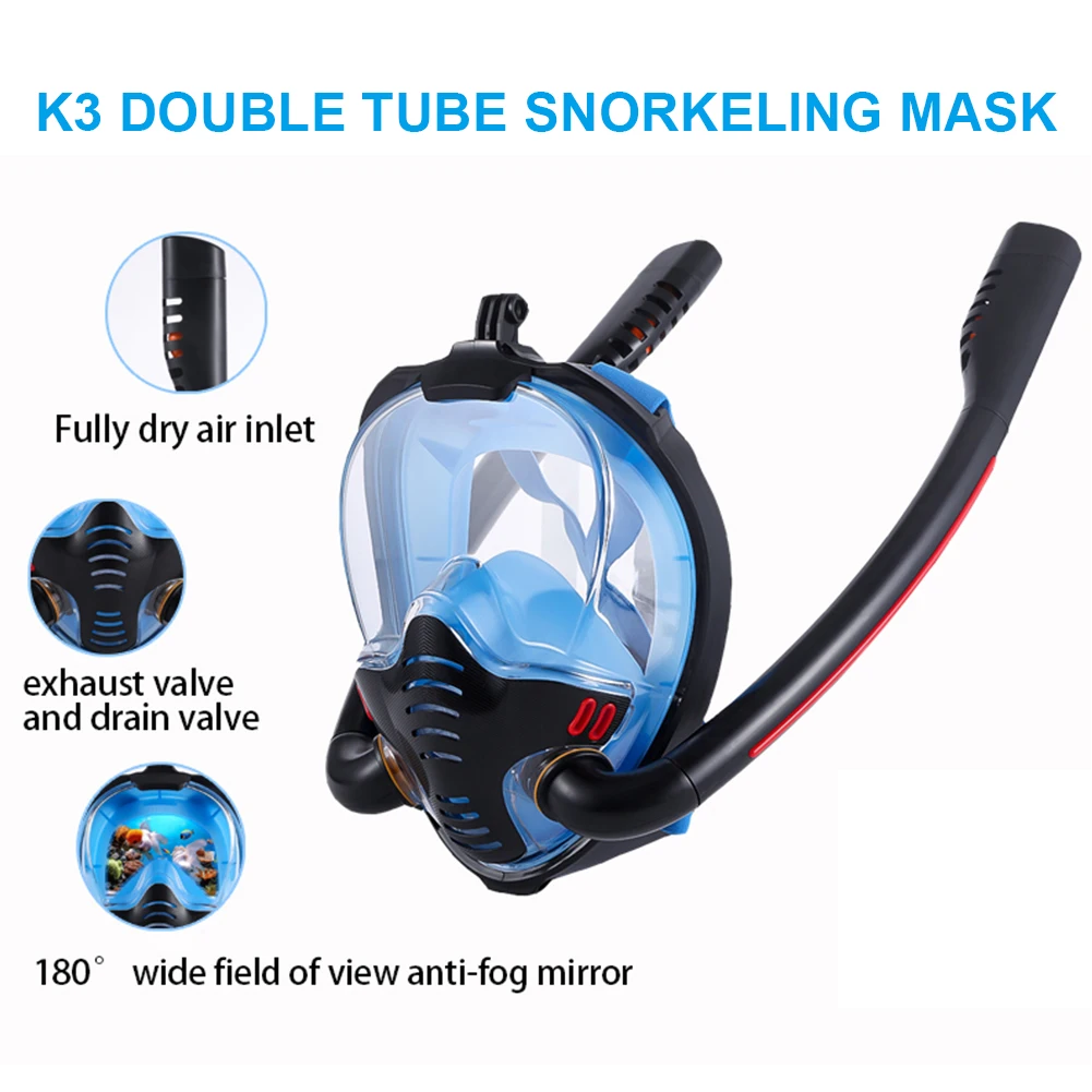 

Full Face Snorkel Mask Anti-Fog 180Â° Panoramic Swimming Mask for GoPro Camera Anti-Leak Dual Tubes for Adult Men Women