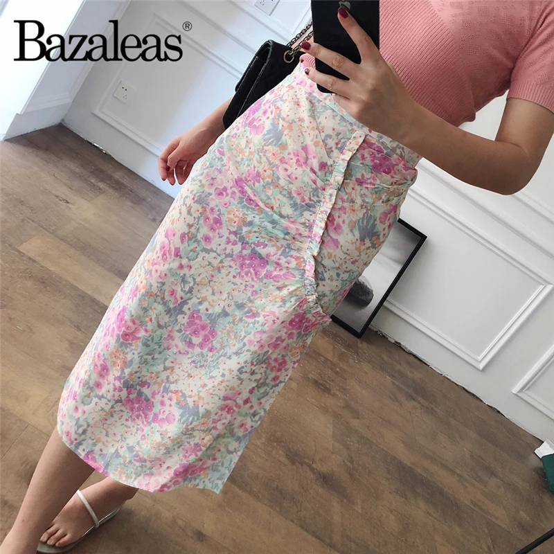 Юбка Bazaleas женская с оборками облегающая винтажная юбка средней длины боковыми